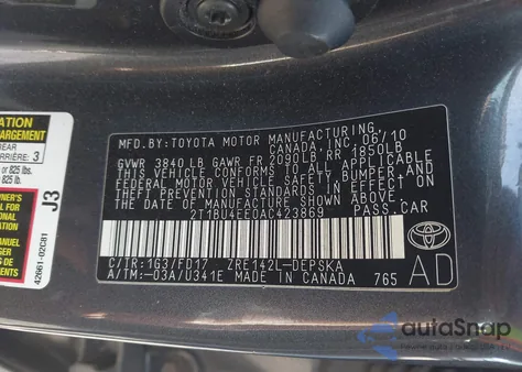 2010 Toyota Corolla S from USA, damaged, VIN 2T1BU4EE0AC423869